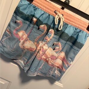 Duvin pink Flamingo Swim Trunks in Blue and Peach size L